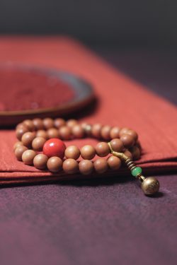 Ethnic Style Wooden Bracelet for Men and Women - Sandalwood Beads & Cinnabar Hand Ornament, Unique Artisan Jewelry