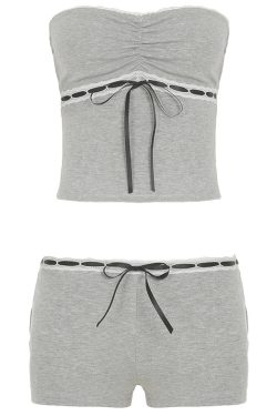 European & American Style Lace Bow Strapless Modal Shorts Set - Casual Comfortable Homewear Pajamas for Relaxed Days