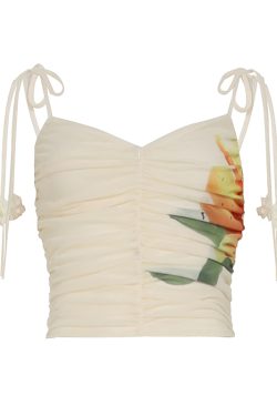 European and American Vacation Style Plant Print Two-Piece Set with Pleated Tie-Back Tank Top and Low-Waist Long Skirt