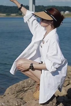 European Style White Long Sleeve Shirt for Women - Thin Casual Korean Version, Washed Cotton Spring Summer Jacket Top