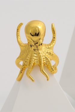 Exaggerated Design Octopus Men's Ring - Brass 18K Gold-Plated Color Retention Jewelry, Trendy Statement Piece