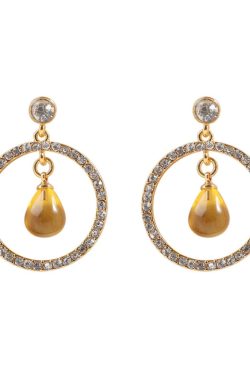 Exaggerated Drop Earrings for Women, Diamond-Studded Circular Design, Korean Style, Versatile High-End Elegant Accessories