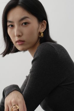 Exaggerated Irregular Wave Pleated Horn-Shaped Earrings - European American Heavy Industrial Style, High Color Retention Fashion Jewelry