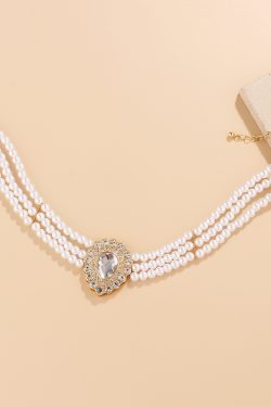 Exaggerated Multi-Layer Teardrop Pearl Necklace with Diamond Inlay - Light Luxury European and American Fashion Jewelry