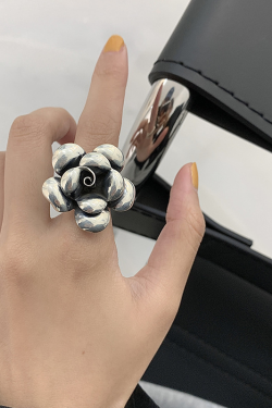Exaggerated Silver Flower Ring - Peony Bloom Open Ring, Vintage 2025 Retro Minimalist Trendy Atmospheric Jewelry