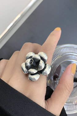 Exaggerated Silver Flower Ring - Peony Bloom Open Ring, Vintage 2025 Retro Minimalist Trendy Atmospheric Jewelry