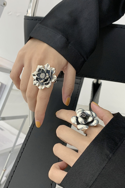 Exaggerated Silver Flower Ring - Peony Bloom Open Ring, Vintage 2025 Retro Minimalist Trendy Atmospheric Jewelry