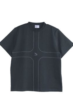 Exposed Stitch Short Sleeve T-Shirt in Carbon Gray and Khaki - Trendy 90s Inspired Design, Urban Style Top for Casual Wear