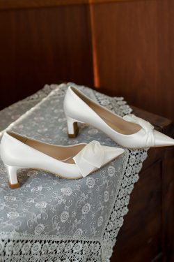 Exquisite Chunky Heel Wedding Shoes - High-End French Style Mid-Heel Bridal Shoes for Comfortable Everyday Wear