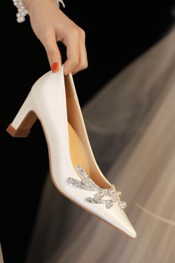 Exquisite French-Style Wedding Shoes with Chunky Heels - Comfortable Bridal High Heels for Everyday Wear