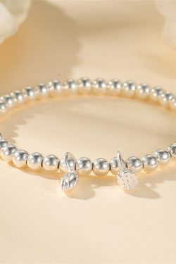 Exquisite Pure Silver Lotus Bracelet for Women - Classy Two Lives Good Luck Charm with Silver Beads