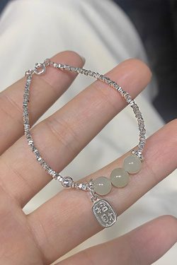 Exquisite Silver and Jade Bracelet for Girls - Minimalist High-End Bangle, Niche Design, Fashionable Summer Friendship Accessory