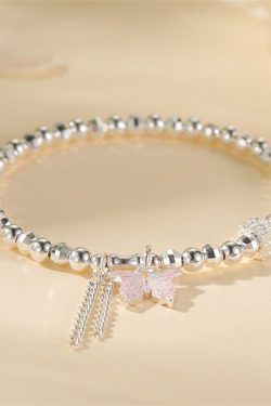 Exquisite Silver Butterfly Bead Bracelet for Women - Classy Enamel Design, Elegant Jewelry Accessory