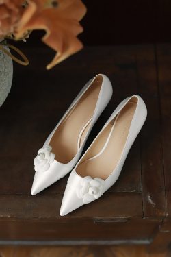 Exquisite Wedding Shoes for Brides - French Camellia High Heels with Chunky Design, Comfortable for Everyday Wear, High-End Style