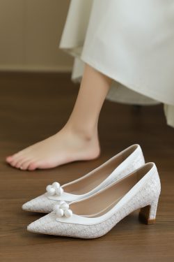 Exquisite Wedding Shoes with Chunky Heels - Elegant Chanel-Style Flats for Everyday Comfort and High-End Quality