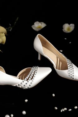 Exquisite White High-Heeled Bridal Shoes in French Satin - Elegant Wedding Footwear for Formal Occasions, Comfortable Fit