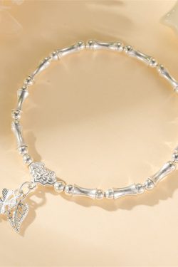 Exquisite Women's Four-Leaf Clover Bamboo Joint Bracelet Collar Pin in Pure Silver - Elegant Peace Lock Jewelry