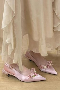 Fairy-Style Floral Pink Pointed Toe Stiletto Shoes - Trendy Sheepskin Chinese Style 2024 Fashion Footwear