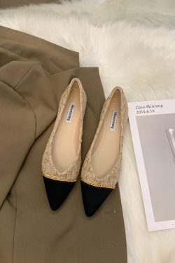 Fairy Style Pointed Toe Flat Loafers for Women, Low Heel Shallow Mouth Design, Versatile Doudou Grandma Shoes for Skirts