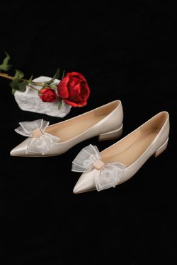 Fairy Style Wedding Shoes for Brides - Comfortable Bow-Detail Princess Flats, Plus Size Options for Daily Wear and Bridesmaids