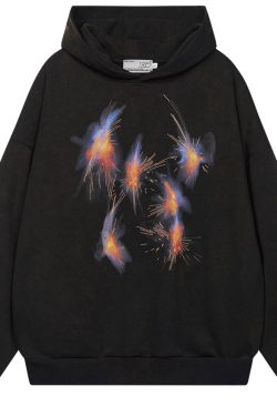 Fireworks Street Hip-Hop Wash Hoodie - Mu Zhicheng Inspired, Unisex, Casual 90s Style Pullover for Streetwear Enthusiasts