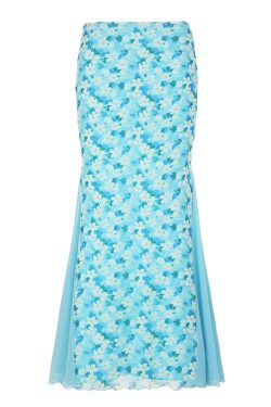 Floral Mesh Spliced Midi Skirt - Utopian Vacation Style Slimming Mermaid Bodycon Skirt, Perfect for Summer and 90s Inspired Fashion