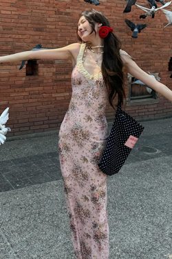 Floral Print Spaghetti Strap Dress for Women - Summer Bodycon Long Skirt, Elastic Slim Fit, Perfect for Beach Vacation
