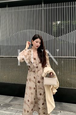 Floral Print Tea Room Dress for Women - Vintage Waist-Cinching Design, Early Spring Style, Perfect for 90s and Y2K Fashion