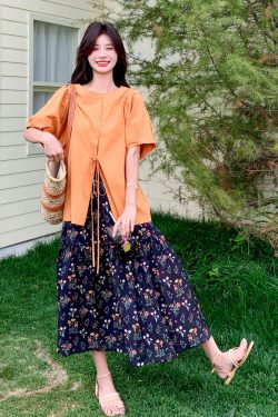 Floral Shirt and Skirt Set - Trendy Unique Stylish Outfit for May Day Travel - Perfect for Spring and Summer Fashion