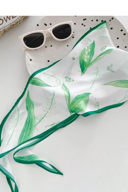 Floral Small Square Scarf for Women - Summer Versatile Long Strip Hair Tie Bow Hairband Headwear Accessory