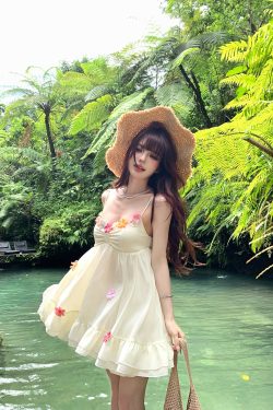 Floral Spaghetti Strap Dress for Women, Spring French-Style Vacation Wear, Sweet Slim Fairy Short Skirt, Summer 90s Y2K Fashion