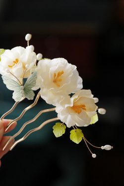 Floral U-Shaped Tang-Style Hairpin Set with Horse-Face Skirt Qipao and Coiled Hair Accessories - Ancient Style Hanfu Headdress