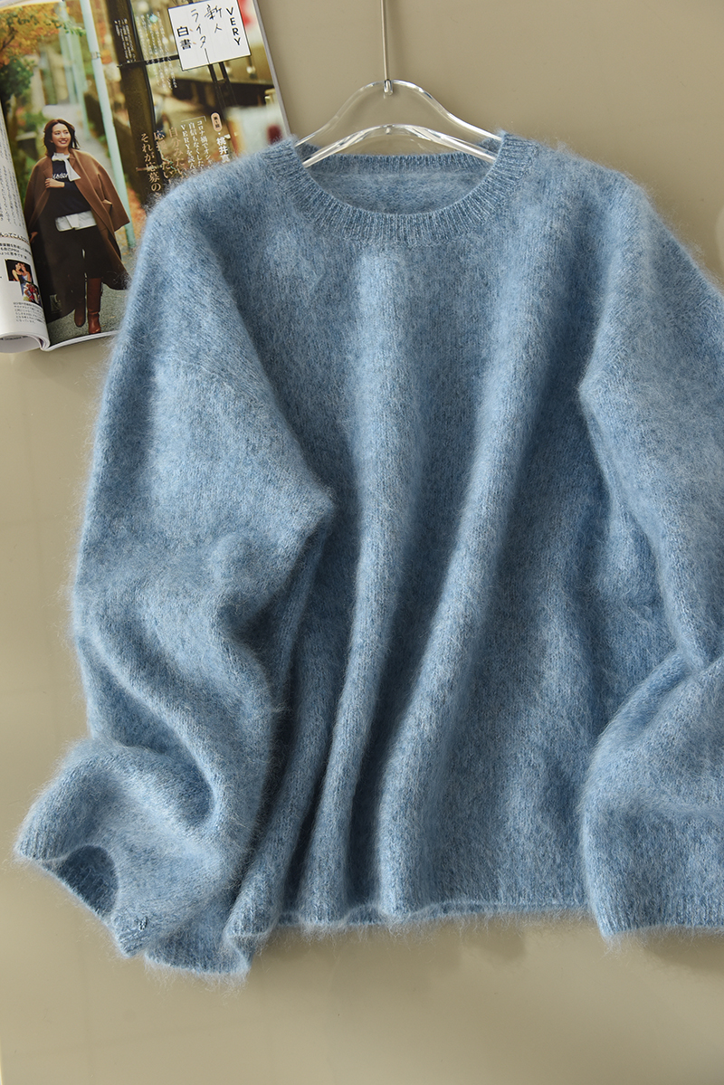 Floral Yarn Cashmere Blend Sweater - Soft Loose Round Neck Pullover for Atmospheric Aesthetic Cozy Style