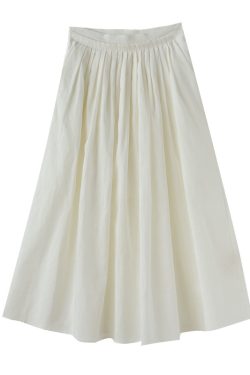Flowy High-Waisted Pleated A-Line Skirt in White - Fairy-Like Ramie Cotton Design with Lining for Effortless Style