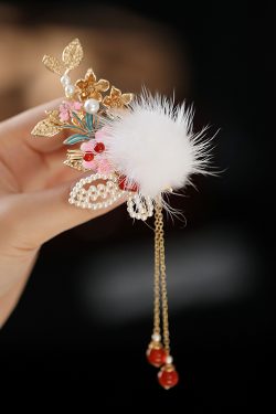 Fluffy Hair Clips for Kids, Ancient Style Hanfu & Qipao Accessories, Fairy Side Clips for Autumn and Winter