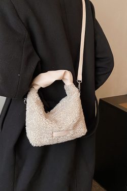 Fluffy Lamb Wool Handbag for Women - 2025 Spring Summer Fleece Tote Bag, Soft Shoulder Crossbody Style