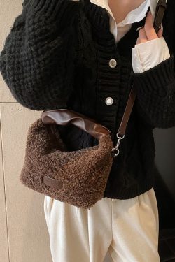 Fluffy Lamb Wool Handbag for Women - 2025 Spring Summer Fleece Tote Bag, Soft Shoulder Crossbody Style