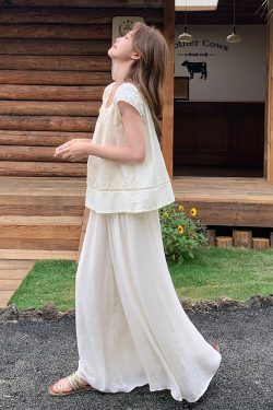 Forest-Themed Relaxed Leisure Set for Women - Summer 2025 Loose Doll Shirt & Wide-Leg Pants - Petite Two-Piece Outfit