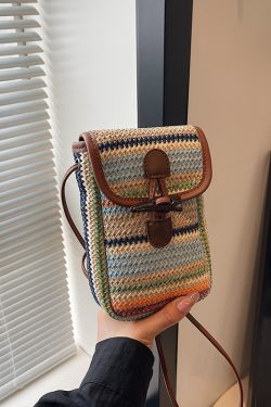 Forest-Themed Woven Beach Bag for Women - Autumn Two-Tone Crossbody Shoulder Bag & Phone Holder, 2025 Trend