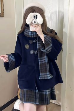 Four-Piece JK Uniform Set: Pudding Bear Coat, Autumn Winter College Style, Versatile Retro British Fashion.