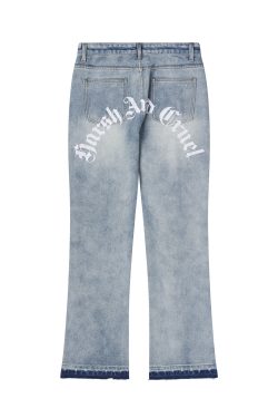 Frayed Washed Micro-Flare Casual Gothic Letter Jeans - High Street Style Embroidered Denim for Trendy 90s & Y2K Fashion