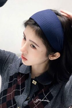 French Knitted Gray Wide Headband for Women, High Crown Hair Accessory, Y2K Style Hairpin