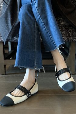 French Mary Jane Shoes, Color-Blocked One-Strap Flats, 2024 New Style, Chanel-Inspired Evening Footwear