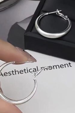 French Minimalist Brushed Hoop Earrings for Women - 925 Silver, Versatile Stylish Design for Everyday Wear