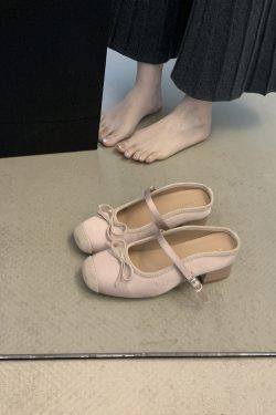 French Pink Bow Tie Open-Toe Half Slippers Women's Mary Jane Flats - Fairy Style Fashion Footwear