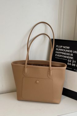 French Retro Lychee Pattern Tote Bag for Women - Large Capacity Shoulder Handbag for College Students and Commuters