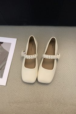 French Square-Toed Low-Heeled Mary Jane Shoes for Women with One-Strap Buckle, Elegant Evening Style, Y2K Fashion