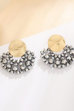 French-Style Hollow Fan-Shaped Glass Bead Earrings - Vintage Light Luxury Elegant Ear Accessories