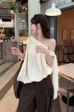 French-Style Irregular Off-Shoulder Sleeveless Top for Women - Flowing Strap Vest, Perfect for Summer Fashion