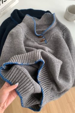 French Style Loose Fit Pullover Sweater with Horn Buttons for Women - Soft Cozy Autumn Winter Fashion